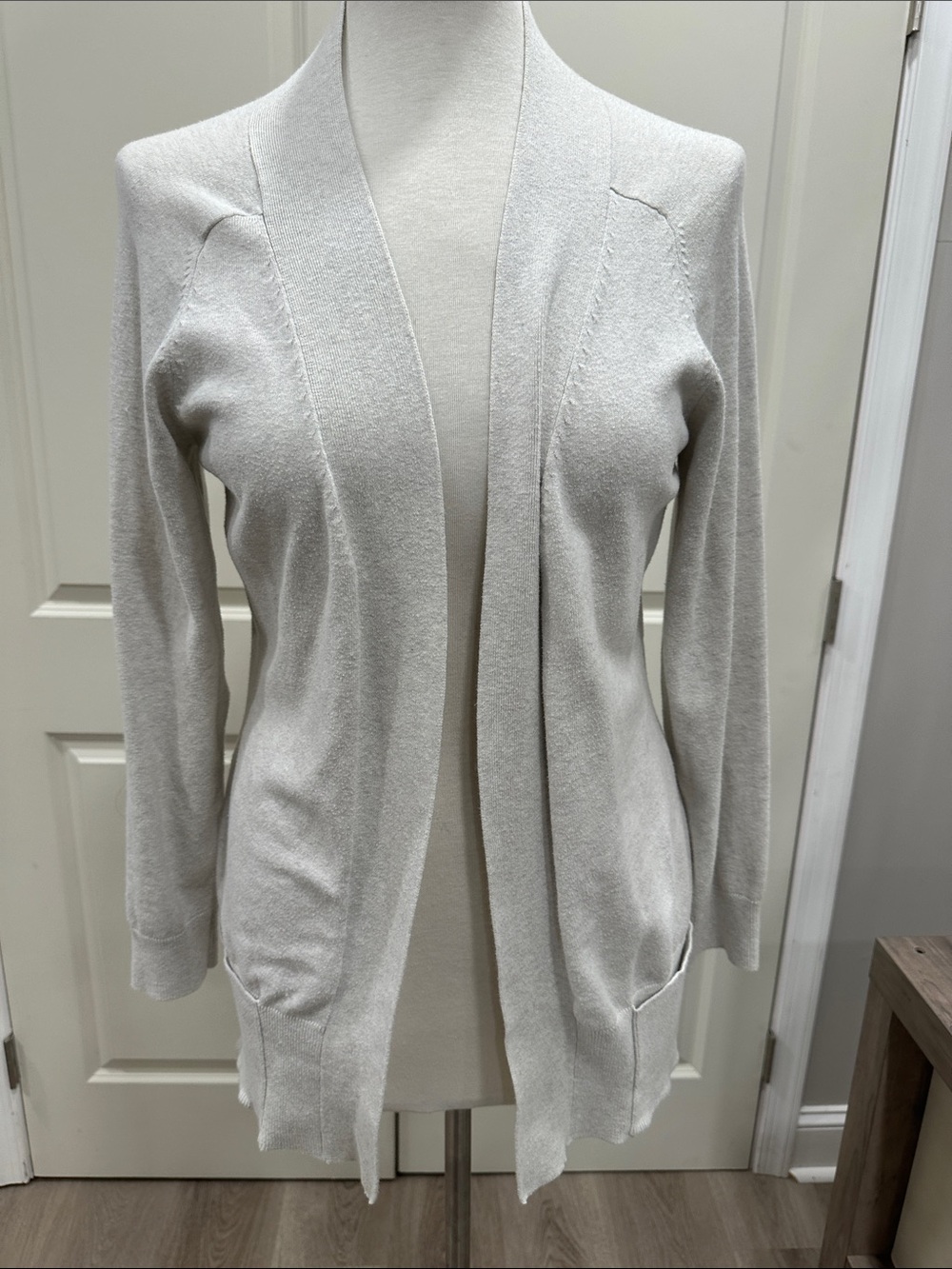 Kersh Light Gray Open-Front Knit Cardigan